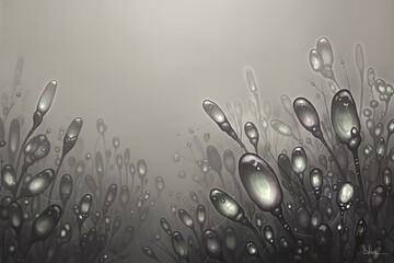 Glowing organic pods emerge from a mysterious, dark, ethereal landscape, illuminated by soft, internal light creating an otherworldly and abstract natural scene.