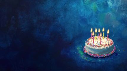 festive dessert with sparkling candles on a blue background, creating an atmosphere of celebration and joyful moments shared with loved ones