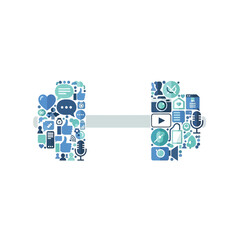 A stylized illustration of the letters B and D made of various blue icons on a white background. © Niken