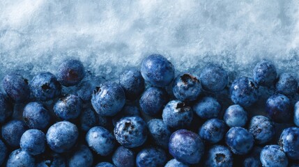 Fresh blueberries covered by a layer of fresh snow in a winter scene captured in a close-up view