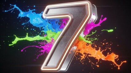 Number seven with colorful paint splatters creative design illustration