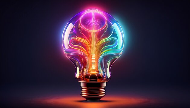 a vibrant futuristic neon lightbulb glows with intense electric color against a dark background symbolizing energy and innovation futuristic innovation shape - Powered by Adobe