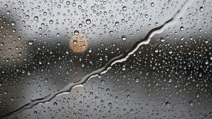 Raindrops on glass surface closeup abstract composition