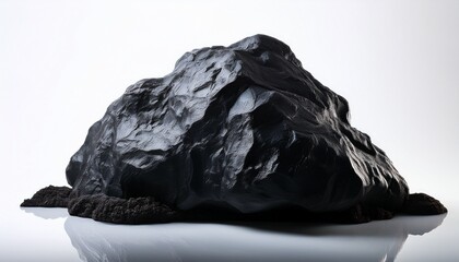 a single rough dark lump of unknown material sits alone on a pure white surface highlighting its texture and strange irregularity distinct mound material