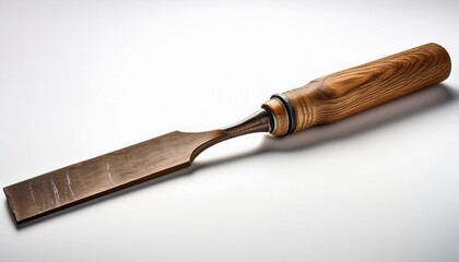 old wooden handle chisel tool on white background