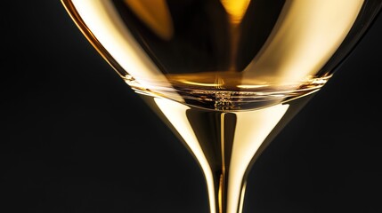 elegant and reflective view of a luxurious champagne glass, bathed in golden light, against a deep ebony background, an atmosphere of celebration