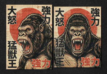 Retro Japanese Gorilla Propaganda Poster Layout 