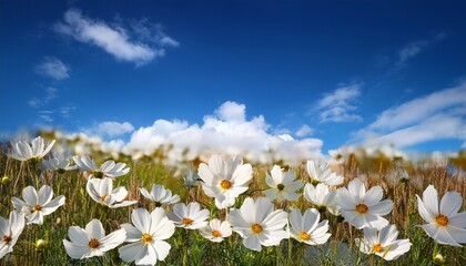 white flowers on blue sky background