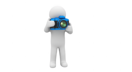 Stick figure holding camera isolated on transparent background