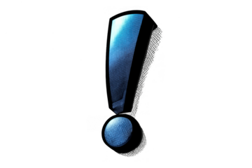 Blue 3d exclamation mark in comic style, highlighting attention, warning, and important information, transparent background