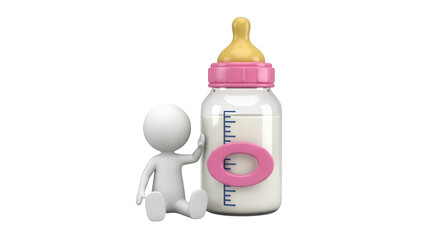 Fototapeta premium Stick figure with baby bottle isolated on transparent background