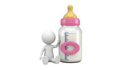Stick figure with baby bottle isolated on transparent background