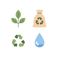 Illustration shows recycling symbols and eco-friendly elements in a simple graphic style.
