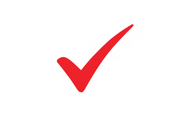 Red check mark symbol on a transparent background illustrating concepts of validation, correct choice, approval, success, or completion