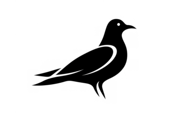 Pigeon or dove illustration, simple black bird icon, delivering peace and freedom concept, transparent background