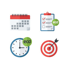 The eco checklist on clipboard targets schedule and clock for efficiency.