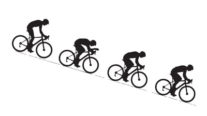 Fototapeta premium Cyclists racing downhill in dynamic silhouette style with high contrast black and white graphic illustration for sports marketing and competition design.