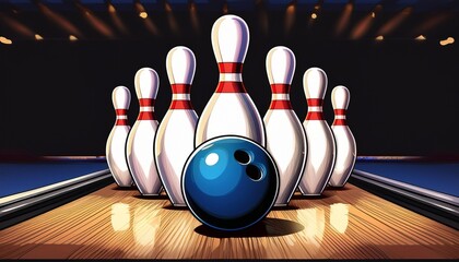 bowling ball hitting pins making a strike animation