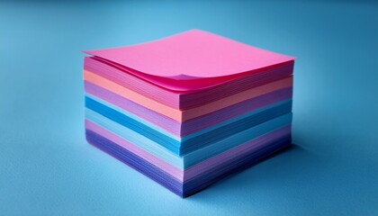 a stack of colorful sticky notes in various shades of pink purple blue