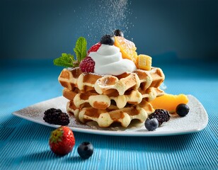 waffle with cream and fruit