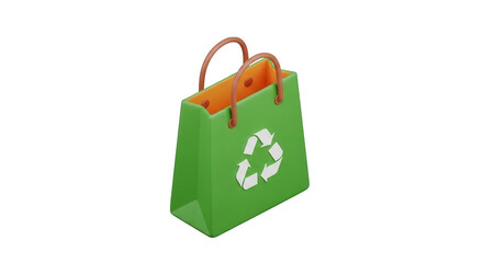 Green shopping bag with recycle symbol isolated on transparent background