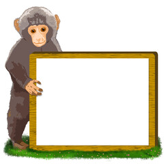 Baby monkey with a message board