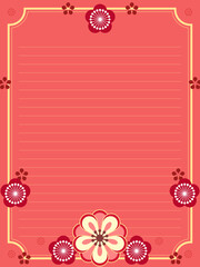 和風の美しいフレーム装飾、梅の花のイラスト入り、便箋