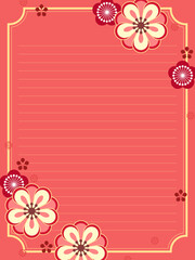 和風の美しいフレーム装飾、梅の花のイラスト入り、便箋