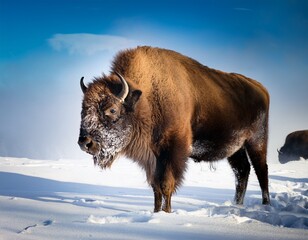 bison on snowy base