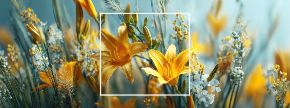 Bright yellow flowers bloom in a garden surrounded by green plants during daytime - Powered by Adobe
