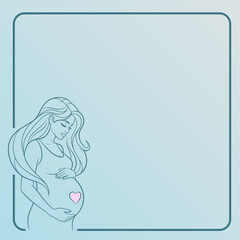 Beautiful pregnant woman line art illustration on blue gradient background