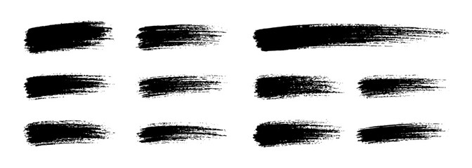 Set of black ink brush strokes and grunge paint textures
