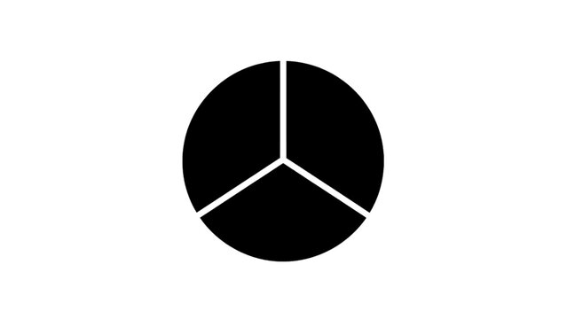 Vector illustration of a black circle divided into three equal segments, on transparent background