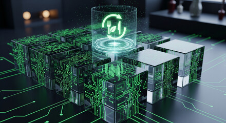 Sustainable Food Cycle and Smart Recycling Technology Concept with Digital Circuit Cubes