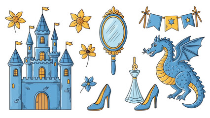 Fairytale Kingdom Elements Set with Castle Dragon and Princess Accessories. © MR.HAY