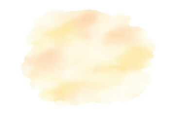 Watercolor paint splash in beige and yellow hues, abstract graphic element, isolated on transparent background