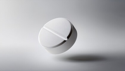 white round blank pill capsule floating in white studio
