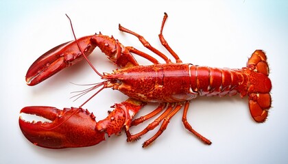a detailed studio shot of a freshly cooked lobster displayed on a white surface