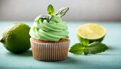 close up of a lime mint cupcake