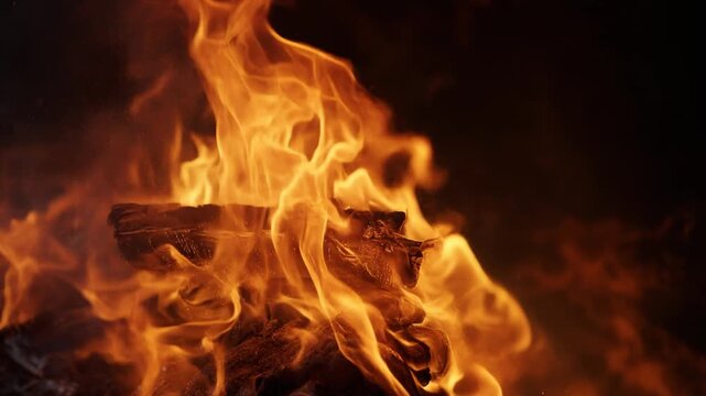 Flickering Fire Flames on Black Background.