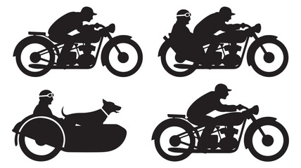 Fototapeta premium Vintage Motorcycle Riders Classic Adventurous Black Silhouette Vector Illustration Set for Transportation and Retro Design.