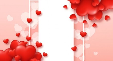 A light pink background with clusters of red hearts around a blank white center, perfect for a romantic message or greeting.
