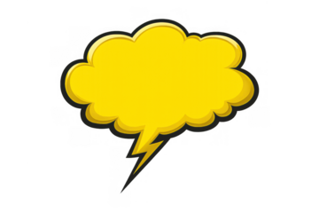 Yellow speech bubble creating cloud and lightning shape for comic book explosion or shouting pop art message on transparent background