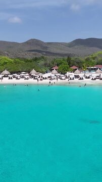 Kenepa Grandi Beach In Willemstad Netherlands Curacao. Aerial View Of Stunning Beach With Crystal Clear Waters. Shore Clouds Sky Beach Sea. Shore Scenic Coastline. Willemstad Netherlands.