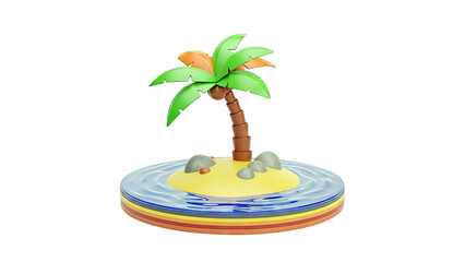 Obraz premium Stylized Tropical Island with Palm Tree and Rocks