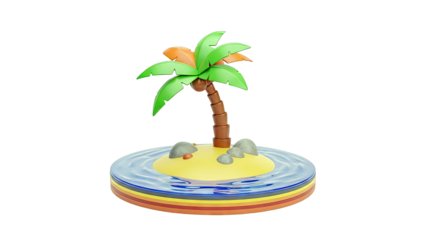 Stylized Tropical Island with Palm Tree and Rocks