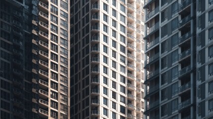 Obraz premium Group of tall buildings with different colors in an urban complex during daylight