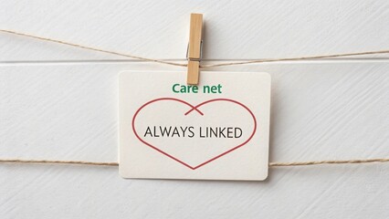 Card with heart outline connected by lines and text always linked