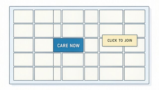 A blue grid with a highlighted square for online healthcare - Powered by Adobe
