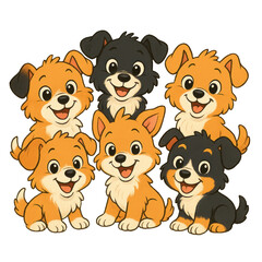 Fototapeta premium Puppy Pals: A charming gathering of playful puppies, each radiating joy and warmth, their adorable expressions and colorful coats inviting smiles and hearts.